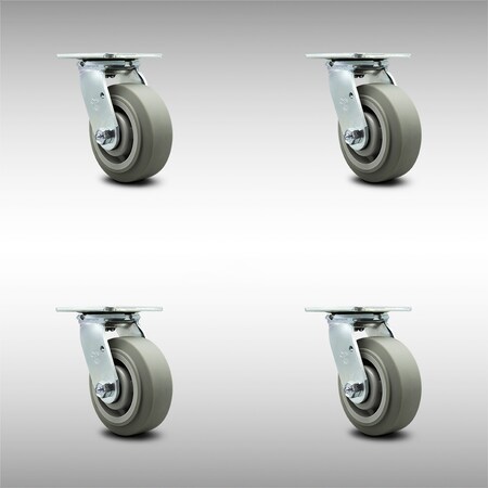 Service Caster 5 Inch SS Thermoplastic Rubber Wheel Swivel Caster Set with Roller Bearings SCC SCC-SS30S520-TPRRF-4